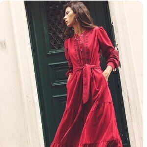 Alba Cord Maxi Dress, Cherry Jam, Embroidered